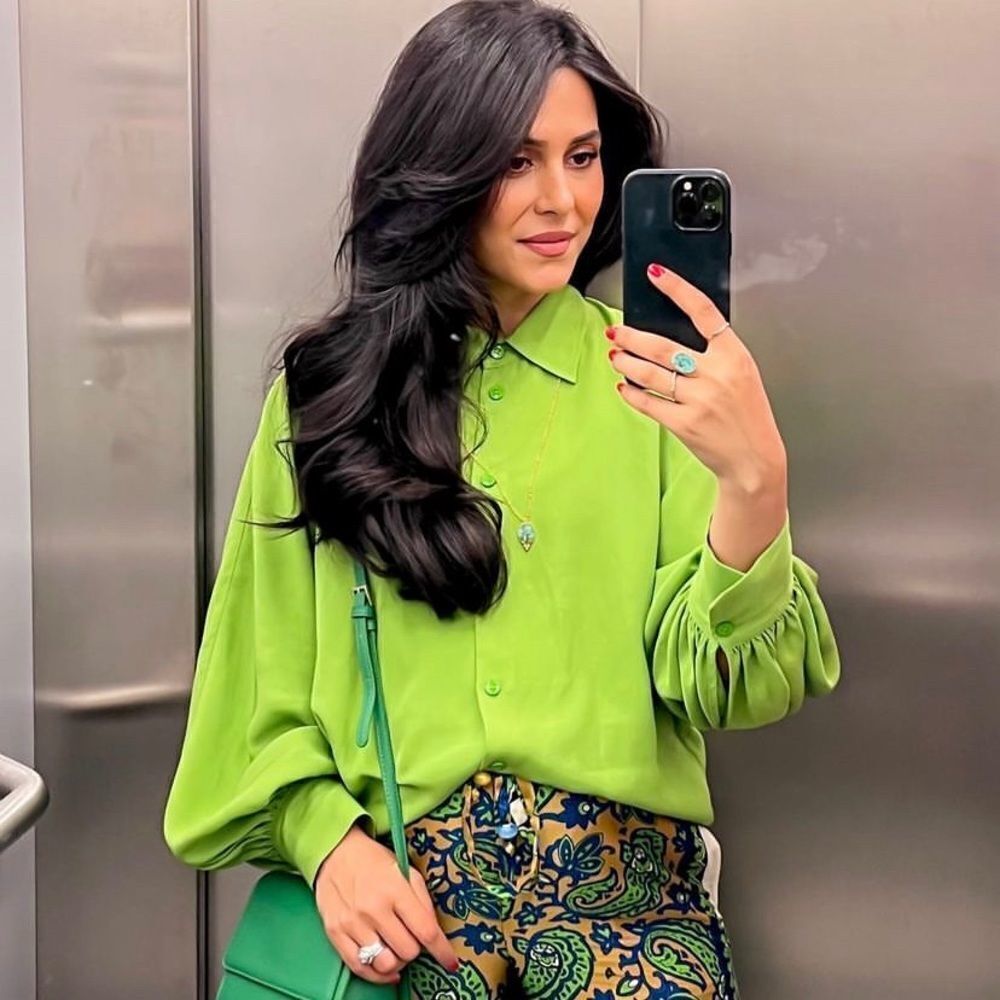 Zara Green Voluminous Blouse New - Picture 2 of 11